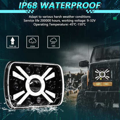 Y23 H4 7 inch Car Seven-bead Sun Style Square Modified Headlight for Jeep Wrangler(Black) - LED Headlamps by buy2fix | Online Shopping UK | buy2fix