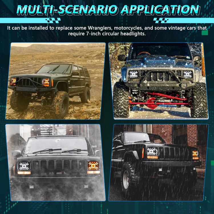 Y23 H4 7 inch Car Seven-bead Sun Style Square Modified Headlight for Jeep Wrangler(Black) - LED Headlamps by buy2fix | Online Shopping UK | buy2fix