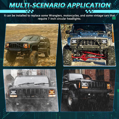 Y23 H4 7 inch Car Seven-bead Sun Style Square Modified Headlight for Jeep Wrangler(Black) - LED Headlamps by buy2fix | Online Shopping UK | buy2fix