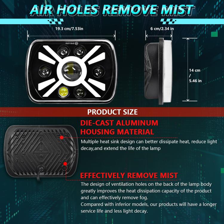 Y23 H4 7 inch Car Seven-bead Sun Style Square Modified Headlight for Jeep Wrangler(Black) - LED Headlamps by buy2fix | Online Shopping UK | buy2fix