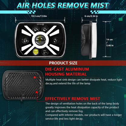 Y23 H4 7 inch Car Seven-bead Sun Style Square Modified Headlight for Jeep Wrangler(Black) - LED Headlamps by buy2fix | Online Shopping UK | buy2fix