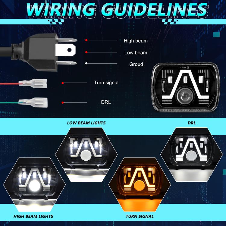 Y24 H4 7 inch Car V-style Square Modified Headlight for Jeep Wrangler(Black) - LED Headlamps by buy2fix | Online Shopping UK | buy2fix