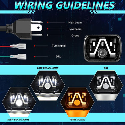 Y24 H4 7 inch Car V-style Square Modified Headlight for Jeep Wrangler(Black) - LED Headlamps by buy2fix | Online Shopping UK | buy2fix