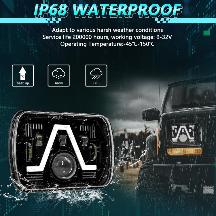 Y24 H4 7 inch Car V-style Square Modified Headlight for Jeep Wrangler(Black) - LED Headlamps by buy2fix | Online Shopping UK | buy2fix