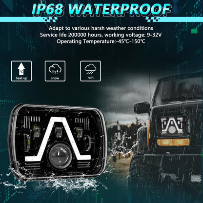 Y24 H4 7 inch Car V-style Square Modified Headlight for Jeep Wrangler(Black) - LED Headlamps by buy2fix | Online Shopping UK | buy2fix