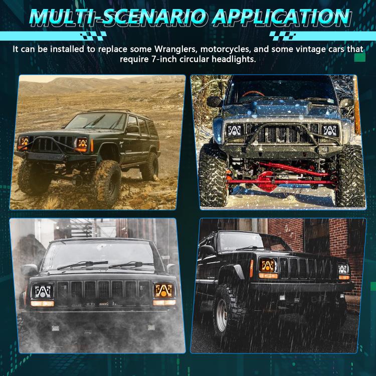 Y24 H4 7 inch Car V-style Square Modified Headlight for Jeep Wrangler(Black) - LED Headlamps by buy2fix | Online Shopping UK | buy2fix