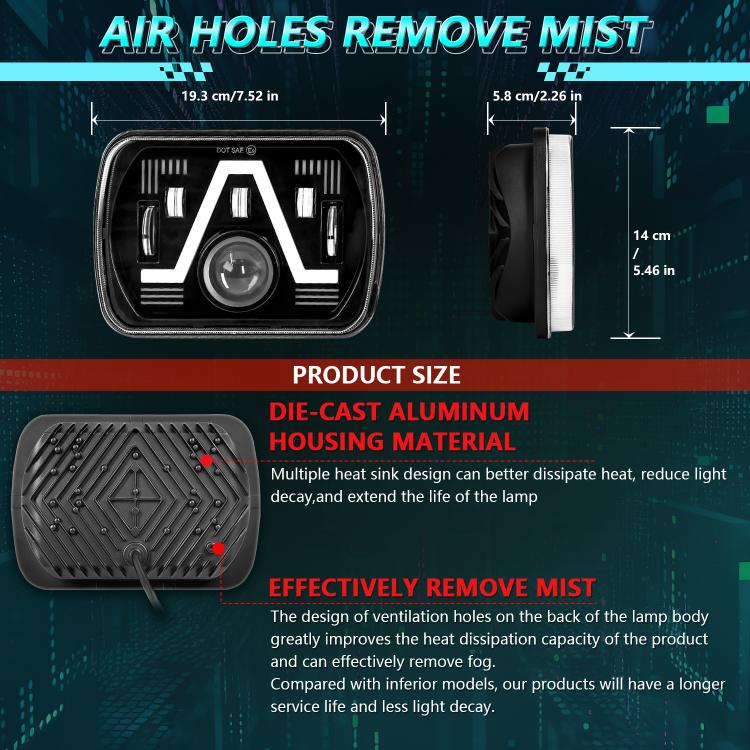 Y24 H4 7 inch Car V-style Square Modified Headlight for Jeep Wrangler(Black) - LED Headlamps by buy2fix | Online Shopping UK | buy2fix