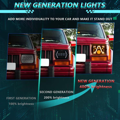 Y24 H4 7 inch Car V-style Square Modified Headlight for Jeep Wrangler(Black) - LED Headlamps by buy2fix | Online Shopping UK | buy2fix