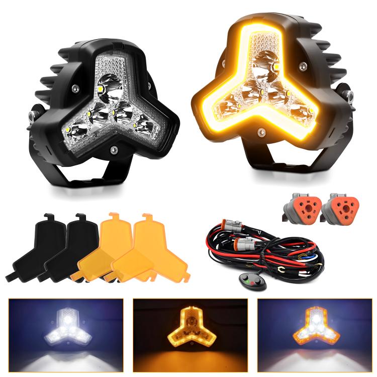 2pcs/Pack Car 80W High-power Matrix Triangle Cannon Work Light with Cable Set(Black) - Work Lights by buy2fix | Online Shopping UK | buy2fix