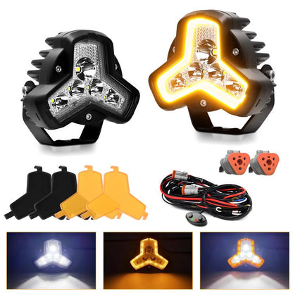 2pcs/Pack Car 80W High-power Matrix Triangle Cannon Work Light with Cable Set(Black) - Work Lights by buy2fix | Online Shopping UK | buy2fix