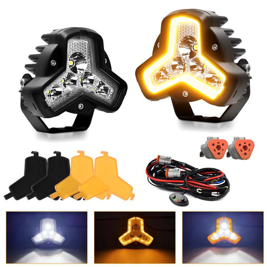 2pcs/Pack Car 80W High-power Matrix Triangle Cannon Work Light with Cable Set(Black) - Work Lights by buy2fix | Online Shopping UK | buy2fix