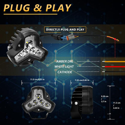 2pcs/Pack Car 80W High-power Matrix Triangle Cannon Work Light with Cable Set(Black) - Work Lights by buy2fix | Online Shopping UK | buy2fix