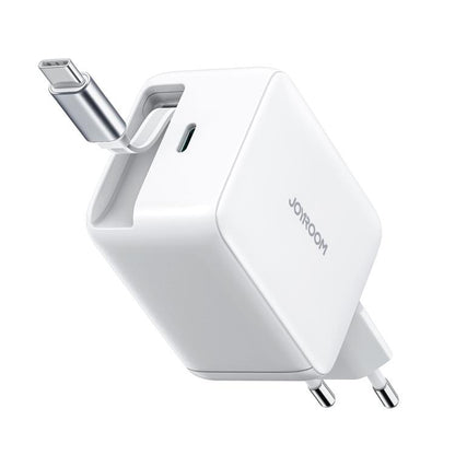 JOYROOM JR-TCL06 67W USB-C / Type-C Port GaN Fast Charger with Retractable Cable, EU Plug(White) - USB Charger by JOYROOM | Online Shopping UK | buy2fix