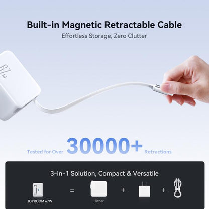 JOYROOM JR-TCL06 67W USB-C / Type-C Port GaN Fast Charger with Retractable Cable, EU Plug(White) - USB Charger by JOYROOM | Online Shopping UK | buy2fix
