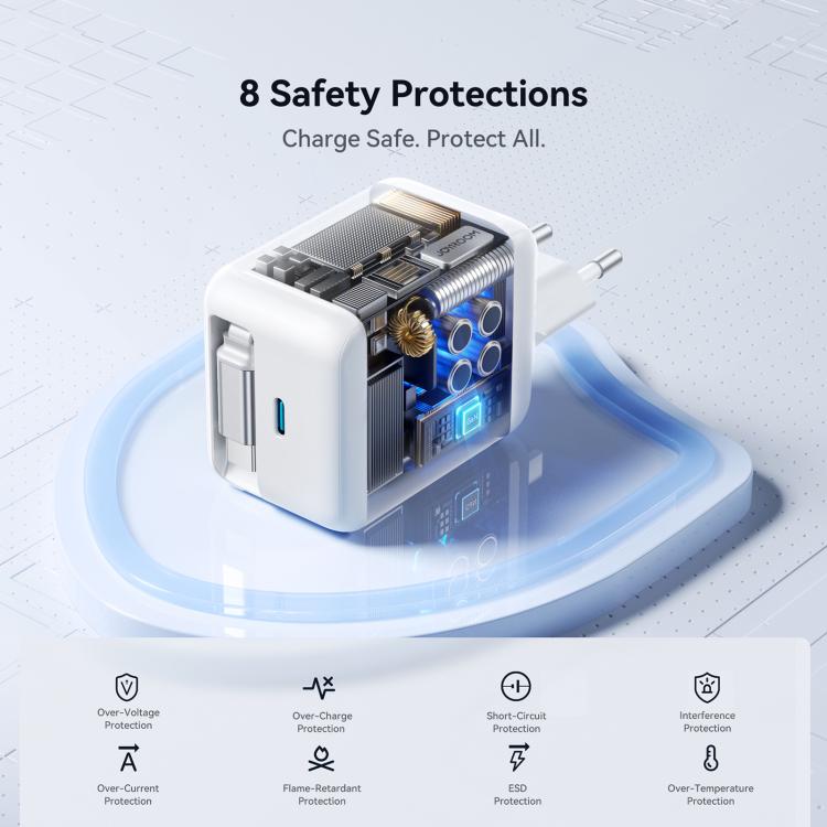 JOYROOM JR-TCL06 67W USB-C / Type-C Port GaN Fast Charger with Retractable Cable, EU Plug(White) - USB Charger by JOYROOM | Online Shopping UK | buy2fix