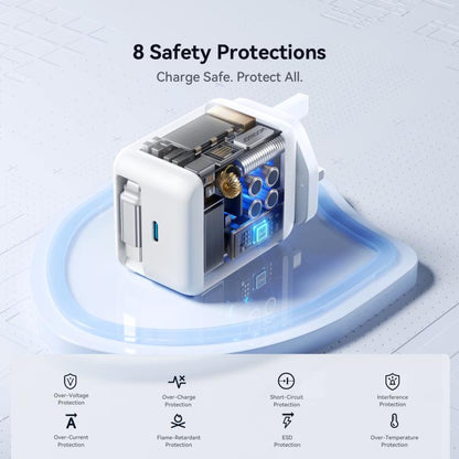 JOYROOM JR-TCL06 67W USB-C / Type-C Port GaN Fast Charger with Retractable Cable, UK Plug(White) - USB Charger by JOYROOM | Online Shopping UK | buy2fix