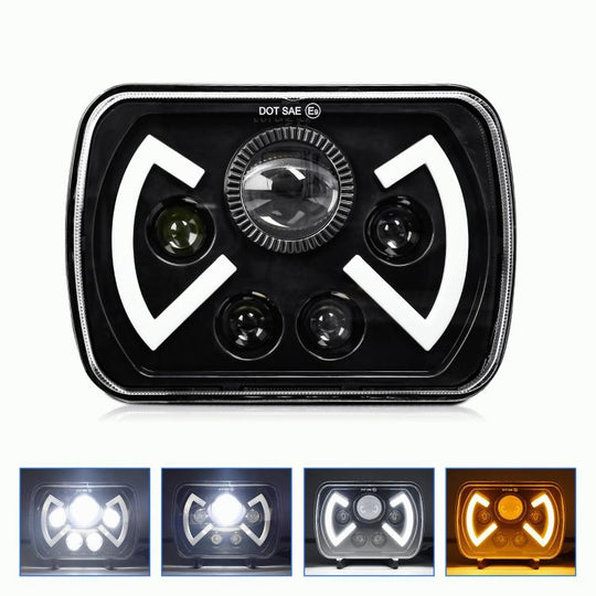Y22 H4 7 inch Car Butterfly Style Square Modified Headlight for Jeep Wrangler(Black)
