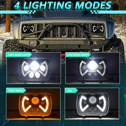 Y22 H4 7 inch Car Butterfly Style Square Modified Headlight for Jeep Wrangler(Black) - LED Headlamps by buy2fix | Online Shopping UK | buy2fix