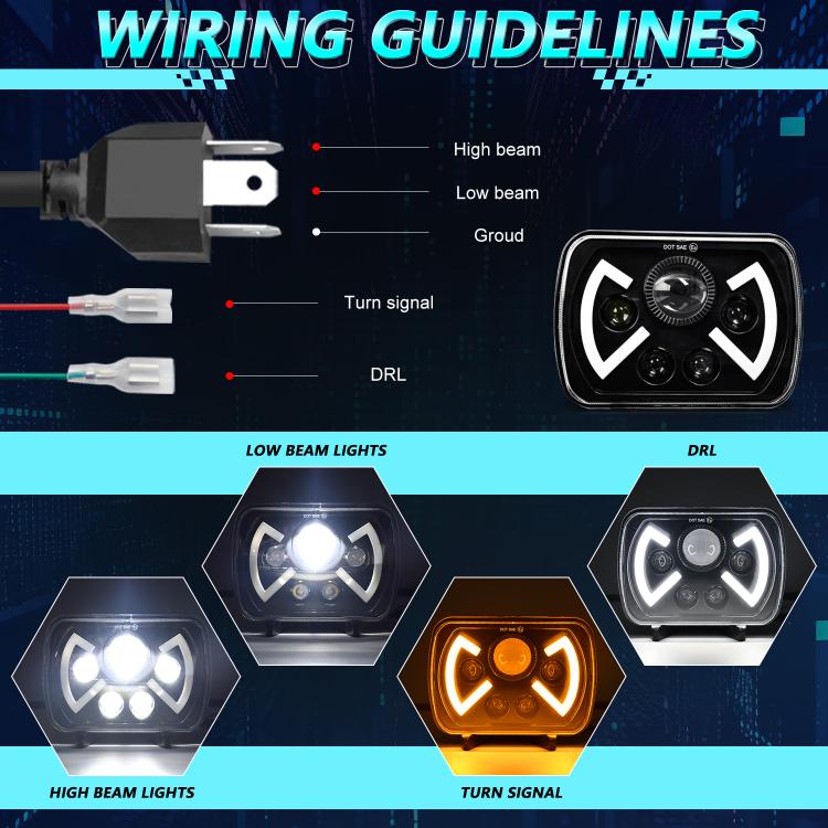 Y22 H4 7 inch Car Butterfly Style Square Modified Headlight for Jeep Wrangler(Black) - LED Headlamps by buy2fix | Online Shopping UK | buy2fix