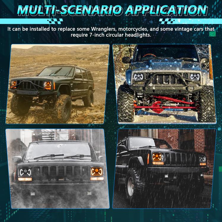 Y22 H4 7 inch Car Butterfly Style Square Modified Headlight for Jeep Wrangler(Black) - LED Headlamps by buy2fix | Online Shopping UK | buy2fix