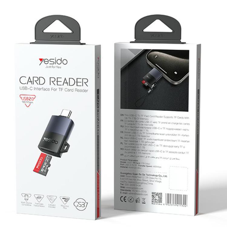 Yesido GS37 Type-C TF Card Reader(Black) - U Disk & Card Reader by Yesido | Online Shopping UK | buy2fix