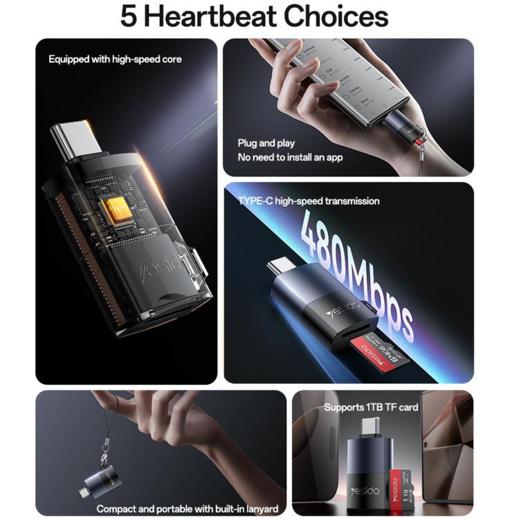 Yesido GS37 Type-C TF Card Reader(Black) - U Disk & Card Reader by Yesido | Online Shopping UK | buy2fix