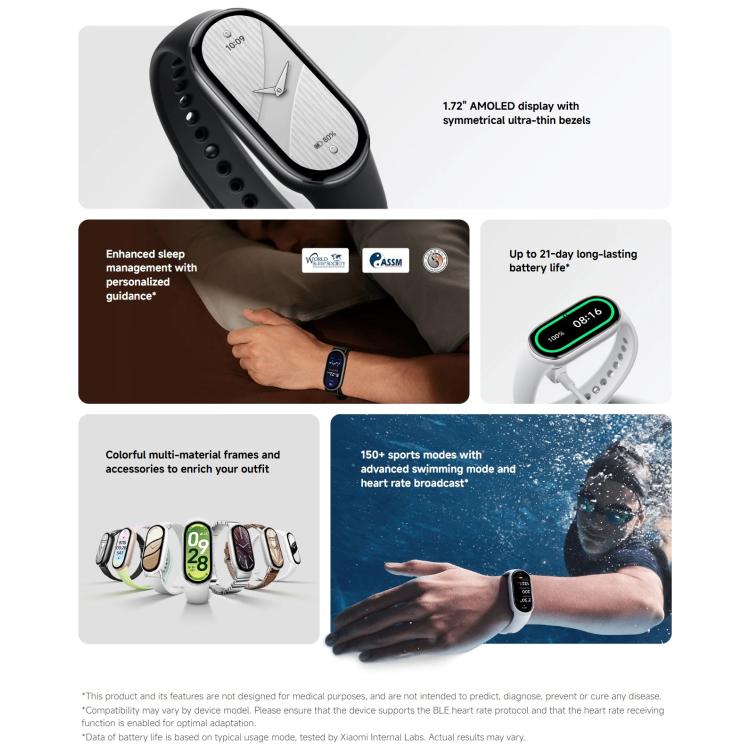 Original Xiaomi Smart Band 10, 1.72 inch AMOLED Screen 5ATM Waterproof Smart Watch, Support Blood Oxygen / Heart Rate Monitor(Silver) - Wearable Devices by Xiaomi | Online Shopping UK | buy2fix