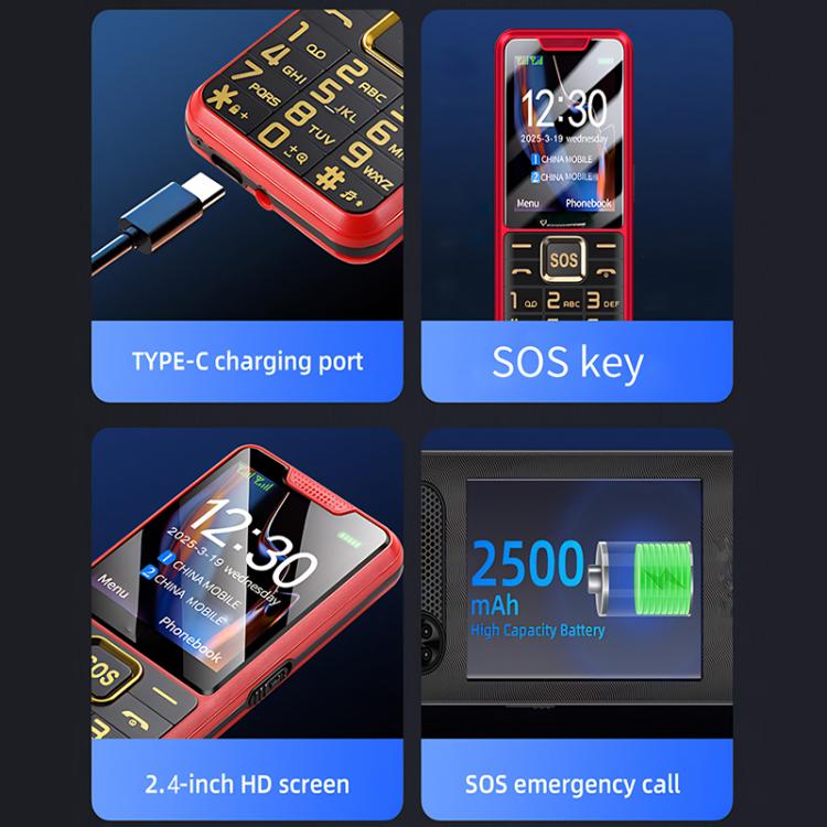 K3 2G Keypad Phone, 2.4 inch, LED Flashlight, Big Keyboard Big Fonts, SOS, Network: 2G, Dual SIM, Plug:US Plug(Red) - Others by buy2fix | Online Shopping UK | buy2fix