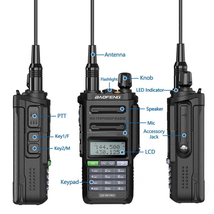 Baofeng UV-9R PRO Dot Matrix LCD Screen IP57 Waterproof Handheld Analog Walkie Talkie, Plug:US Plug(Black) - Handheld Walkie Talkie by BAOFENG | Online Shopping UK | buy2fix