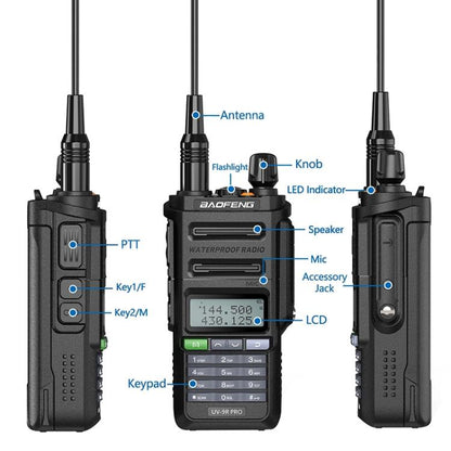 Baofeng UV-9R PRO Dot Matrix LCD Screen IP57 Waterproof Handheld Analog Walkie Talkie, Plug:EU Plug(Black) - Handheld Walkie Talkie by BAOFENG | Online Shopping UK | buy2fix