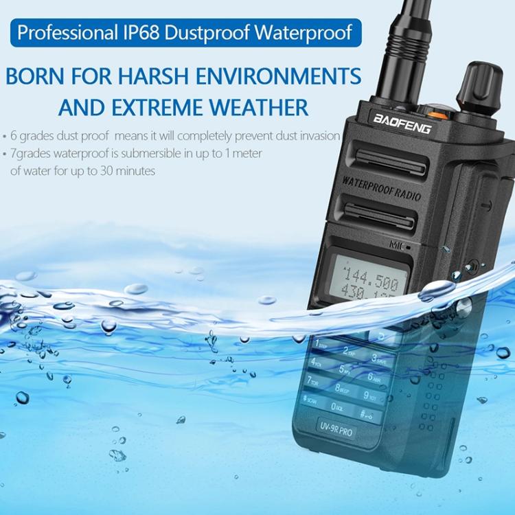 Baofeng UV-9R PRO Dot Matrix LCD Screen IP57 Waterproof Handheld Analog Walkie Talkie, Plug:EU Plug(Black) - Handheld Walkie Talkie by BAOFENG | Online Shopping UK | buy2fix