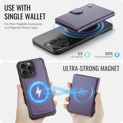 For iPhone 16 Pro Max JEEHOOD J09 Buckle Card Bag MagSafe Magnetic Style RFID Leather Phone Case(Purple) - iPhone 16 Pro Max Cases by JEEHOOD | Online Shopping UK | buy2fix