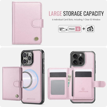 For iPhone 16 Pro JEEHOOD J09 Buckle Card Bag MagSafe Magnetic Style RFID Leather Phone Case(Pink) - iPhone 16 Pro Cases by JEEHOOD | Online Shopping UK | buy2fix