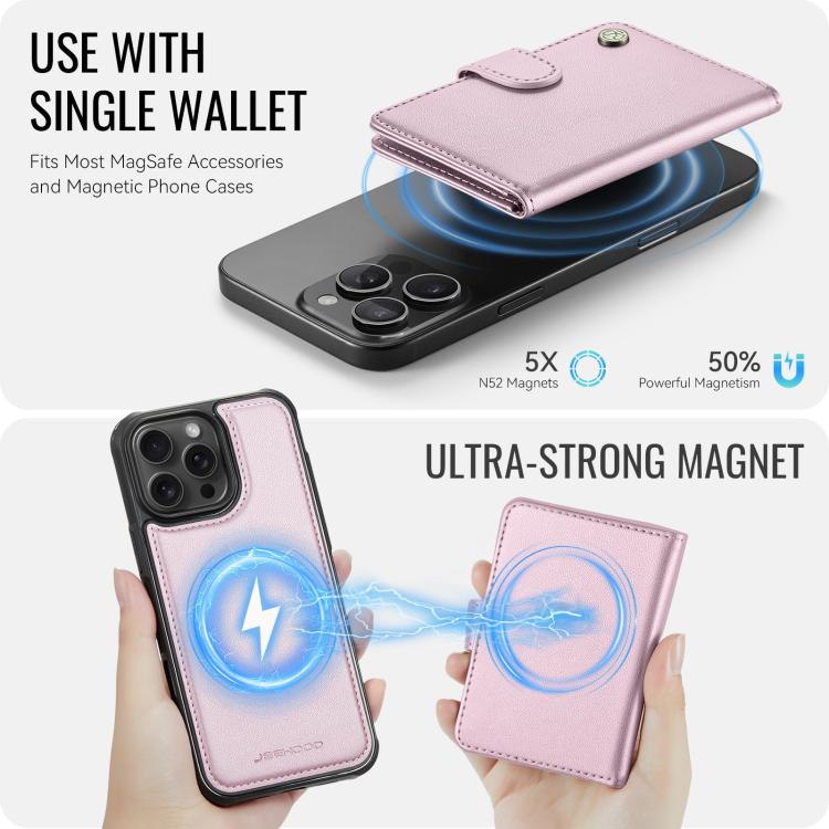 For iPhone 16 Pro JEEHOOD J09 Buckle Card Bag MagSafe Magnetic Style RFID Leather Phone Case(Pink) - iPhone 16 Pro Cases by JEEHOOD | Online Shopping UK | buy2fix