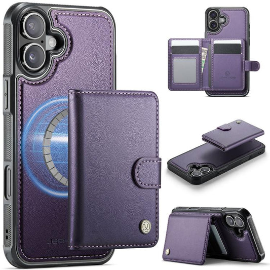 For iPhone 17 JEEHOOD J09 Buckle Card Bag MagSafe Magnetic Style RFID Leather Phone Case(Purple) - iPhone 17 Cases by JEEHOOD | Online Shopping UK | buy2fix