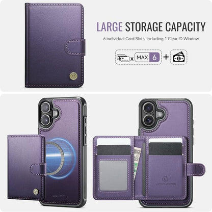 For iPhone 17 JEEHOOD J09 Buckle Card Bag MagSafe Magnetic Style RFID Leather Phone Case(Purple) - iPhone 17 Cases by JEEHOOD | Online Shopping UK | buy2fix