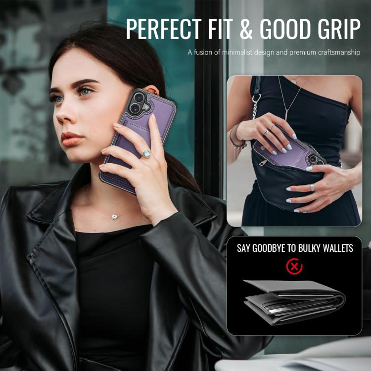 For iPhone 17 JEEHOOD J09 Buckle Card Bag MagSafe Magnetic Style RFID Leather Phone Case(Purple) - iPhone 17 Cases by JEEHOOD | Online Shopping UK | buy2fix