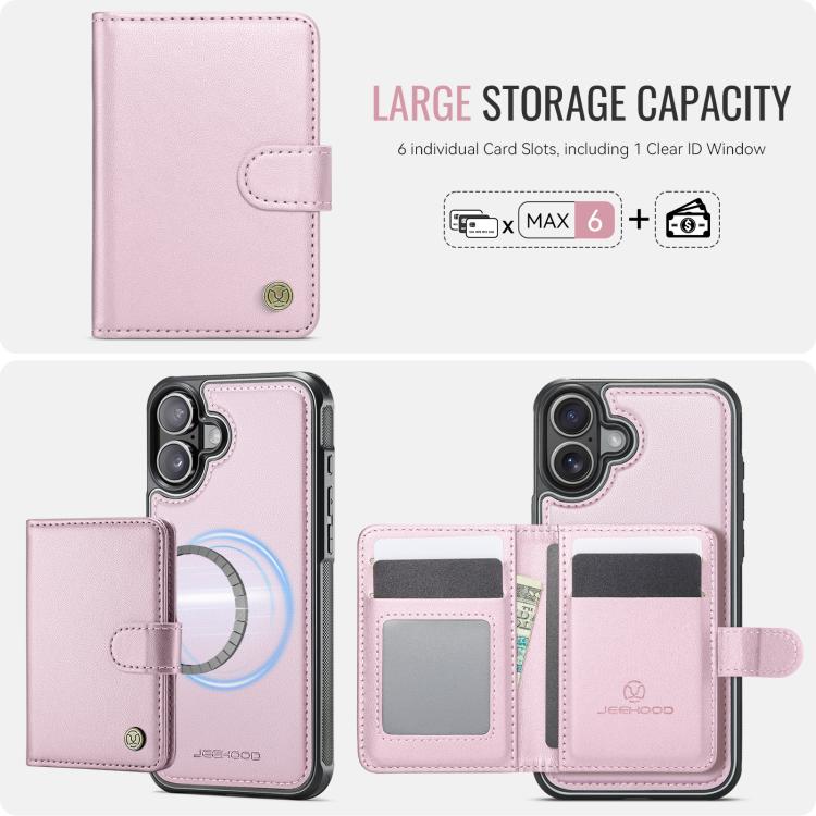 For iPhone 17 JEEHOOD J09 Buckle Card Bag MagSafe Magnetic Style RFID Leather Phone Case(Pink) - iPhone 17 Cases by JEEHOOD | Online Shopping UK | buy2fix