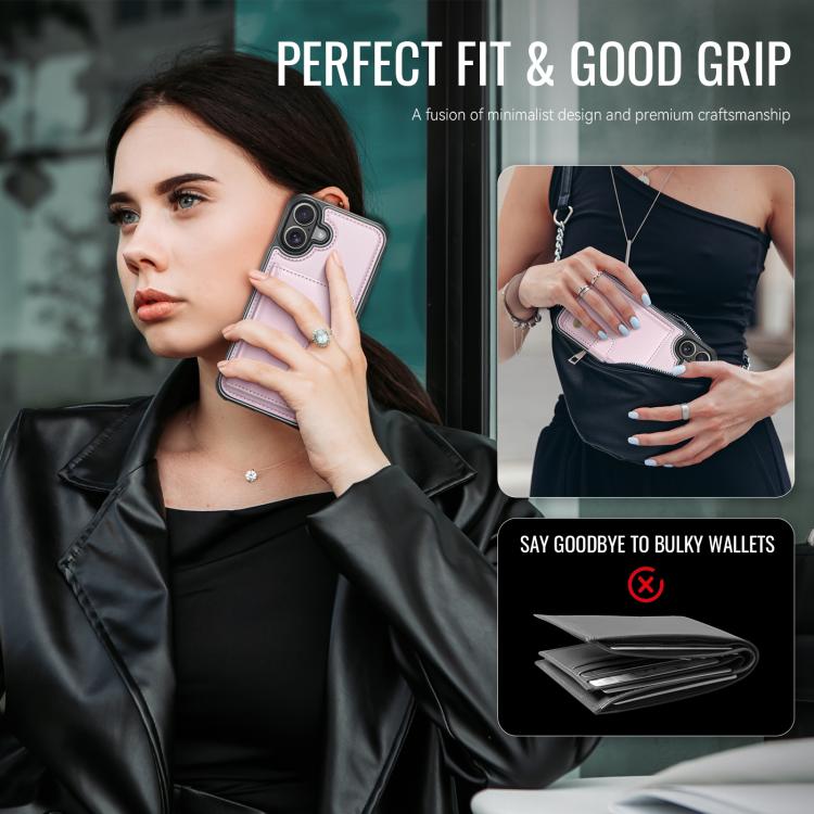 For iPhone 17 JEEHOOD J09 Buckle Card Bag MagSafe Magnetic Style RFID Leather Phone Case(Pink) - iPhone 17 Cases by JEEHOOD | Online Shopping UK | buy2fix