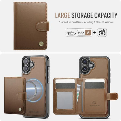 For iPhone 17 JEEHOOD J09 Buckle Card Bag MagSafe Magnetic Style RFID Leather Phone Case(Brown) - iPhone 17 Cases by JEEHOOD | Online Shopping UK | buy2fix