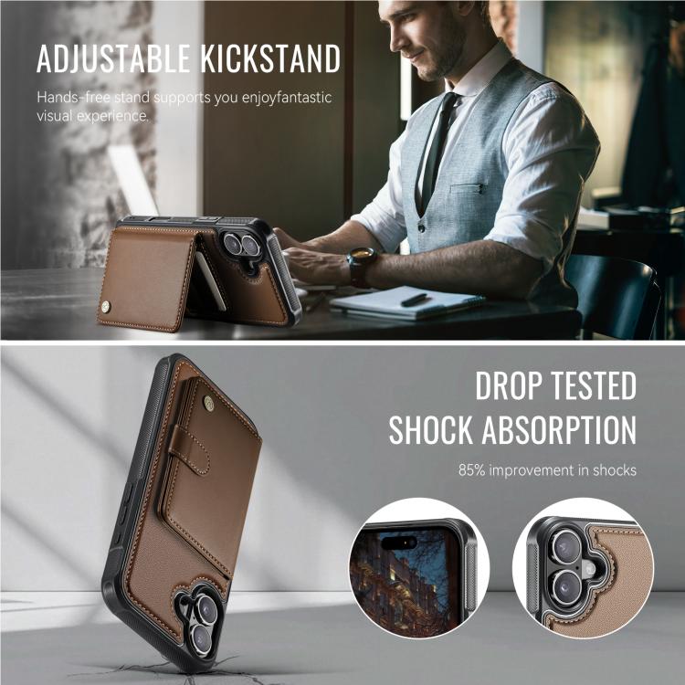 For iPhone 17 JEEHOOD J09 Buckle Card Bag MagSafe Magnetic Style RFID Leather Phone Case(Brown) - iPhone 17 Cases by JEEHOOD | Online Shopping UK | buy2fix