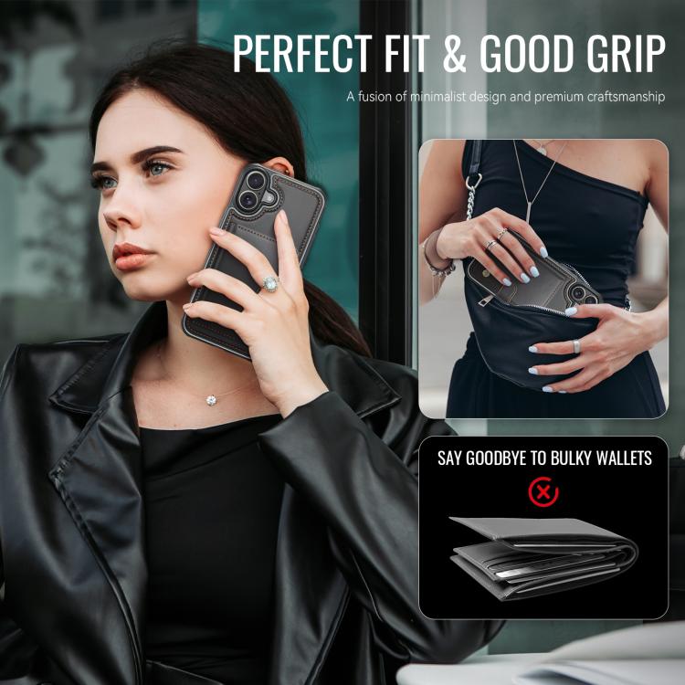 For iPhone 17 JEEHOOD J09 Buckle Card Bag MagSafe Magnetic Style RFID Leather Phone Case(Black) - iPhone 17 Cases by JEEHOOD | Online Shopping UK | buy2fix