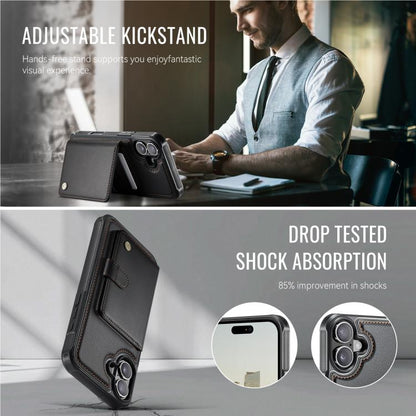 For iPhone 16 Plus JEEHOOD J09 Buckle Card Bag MagSafe Magnetic Style RFID Leather Phone Case(Black) - iPhone 16 Plus Cases by JEEHOOD | Online Shopping UK | buy2fix