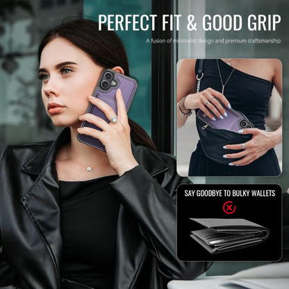 For iPhone 16 JEEHOOD J09 Buckle Card Bag MagSafe Magnetic Style RFID Leather Phone Case(Purple) - iPhone 16 Cases by JEEHOOD | Online Shopping UK | buy2fix