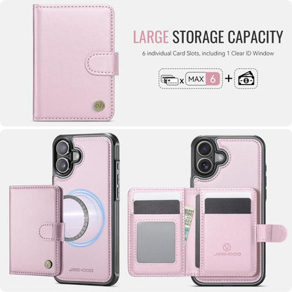 For iPhone 16 JEEHOOD J09 Buckle Card Bag MagSafe Magnetic Style RFID Leather Phone Case(Pink) - iPhone 16 Cases by JEEHOOD | Online Shopping UK | buy2fix