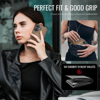 For iPhone 16 JEEHOOD J09 Buckle Card Bag MagSafe Magnetic Style RFID Leather Phone Case(Brown) - iPhone 16 Cases by JEEHOOD | Online Shopping UK | buy2fix