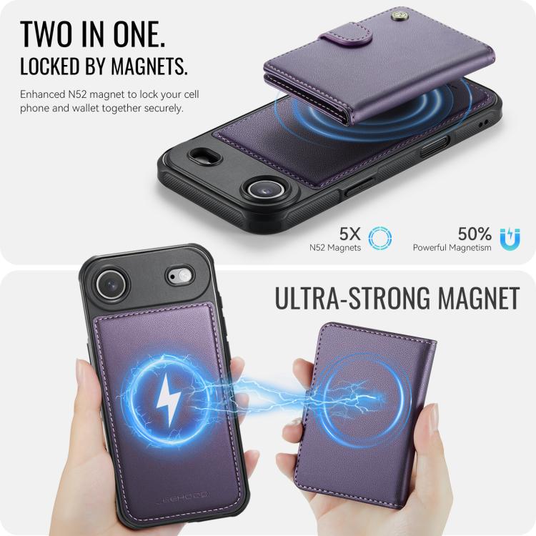 For iPhone Air JEEHOOD J09 Buckle Card Bag MagSafe Magnetic Style RFID Leather Phone Case(Purple) - iPhone Air Cases by JEEHOOD | Online Shopping UK | buy2fix