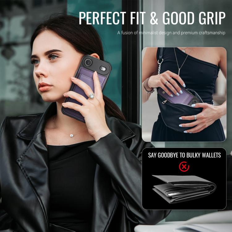 For iPhone Air JEEHOOD J09 Buckle Card Bag MagSafe Magnetic Style RFID Leather Phone Case(Purple) - iPhone Air Cases by JEEHOOD | Online Shopping UK | buy2fix