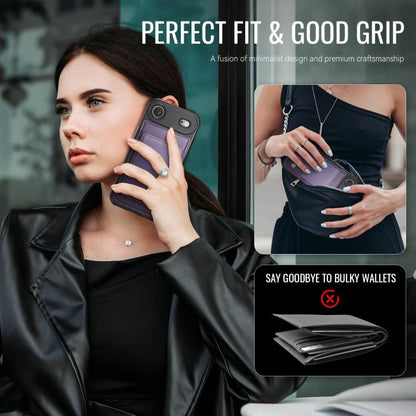 For iPhone Air JEEHOOD J09 Buckle Card Bag MagSafe Magnetic Style RFID Leather Phone Case(Purple) - iPhone Air Cases by JEEHOOD | Online Shopping UK | buy2fix