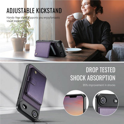 For iPhone Air JEEHOOD J09 Buckle Card Bag MagSafe Magnetic Style RFID Leather Phone Case(Purple) - iPhone Air Cases by JEEHOOD | Online Shopping UK | buy2fix